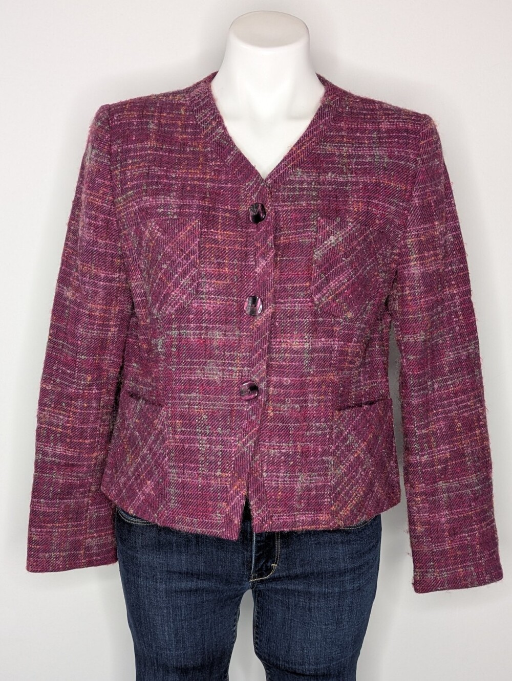 Vintage Pendleton Purple Pink Woven Long Sleeve Button Up Wool Blend Jacket 6